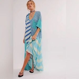 Free People / Shellyanne Striped Maxi Dress / Boho Patchwork Flowy Maxi Dress